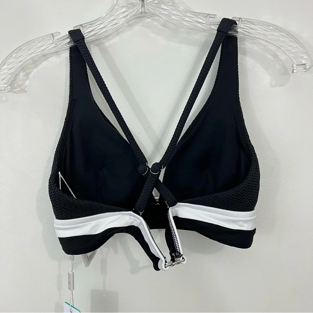 Seafolly Slice of Splice Longline Tri Bikini Top Size 6 Black and White
